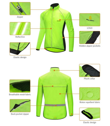 vélo, WOSAWE, réfléchissante, veste cyclisme, imperméable, coupe-vent, design