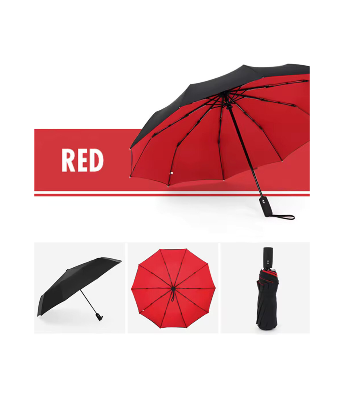 [Red] Parapluie à double couche entièrement automatique, coupe-vent