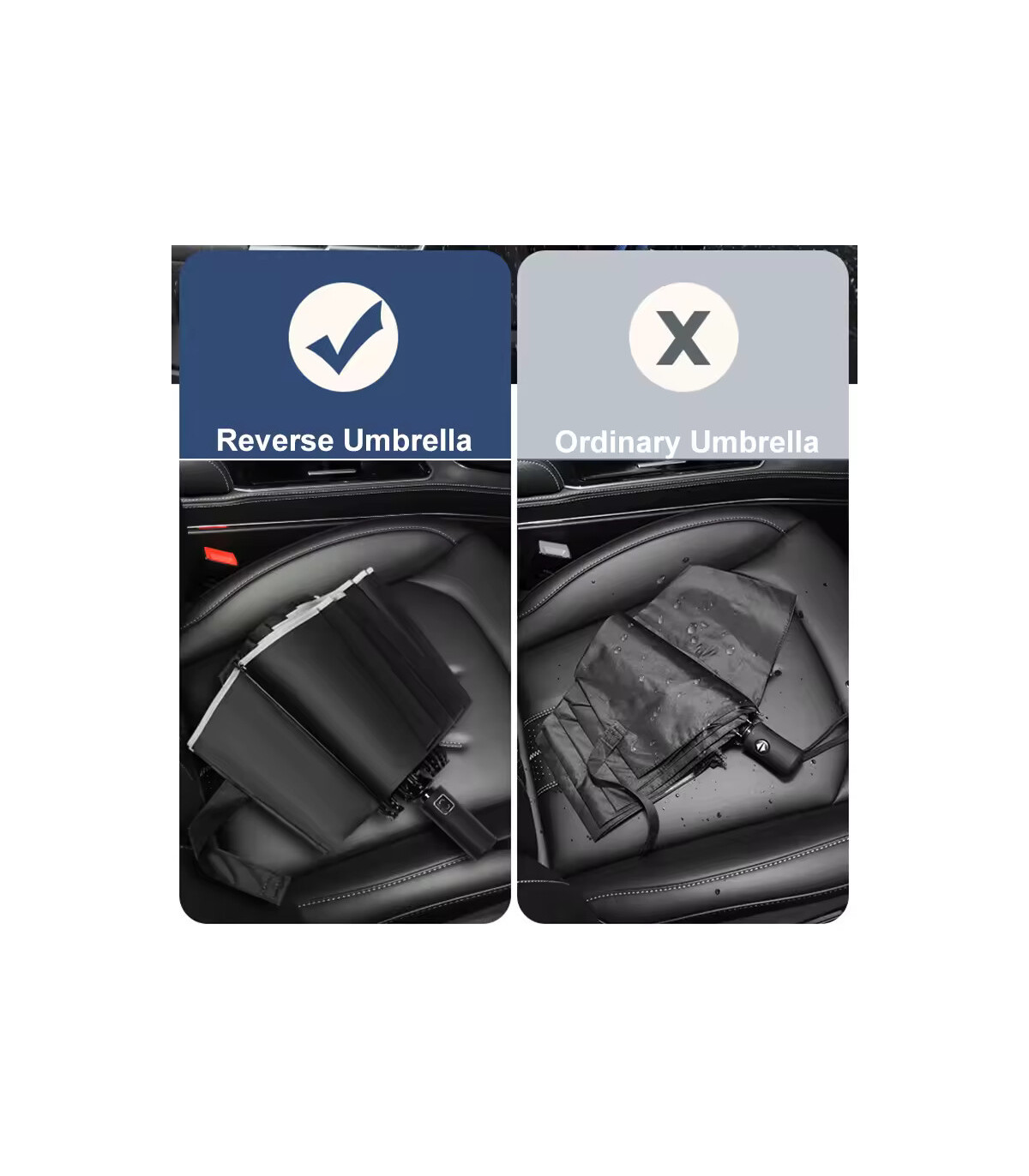 [Green] Parapluie pliant inversé entièrement automatique pour hommes et femmes, avec bande réfl