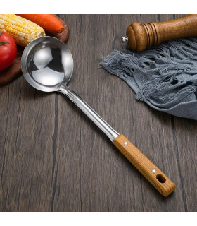 [Spoon] Spatule à manche en Imitation de Grain de bois en acier inoxydable, pelle qui fuit, cui
