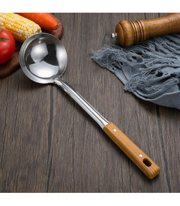 [Spoon] Spatule à manche en Imitation de Grain de bois en acier inoxydable, pelle qui fuit, cui