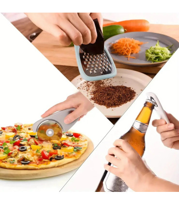 ouvre-bouteille, broyeur, coupe-pizza, ensemble 5 en 1, ustensiles cuisine