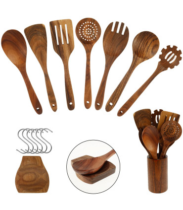 spatule en bois, outils culinaires, cuisine élégante, ensemble pratique, teck