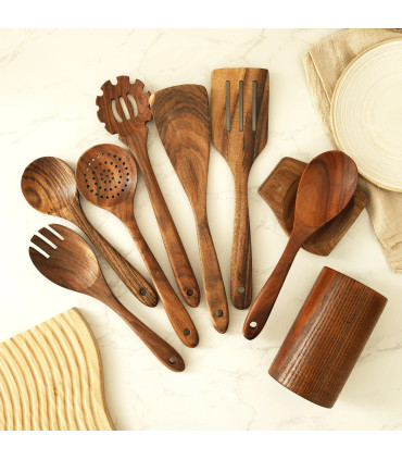 spatule en bois, outils culinaires, cuisine élégante, ensemble pratique, teck
