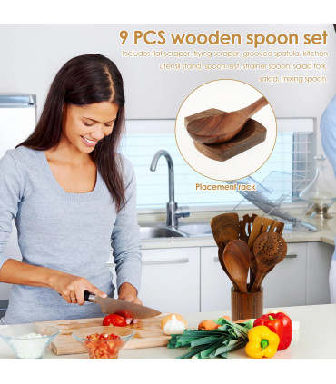 spatule en bois, outils culinaires, cuisine élégante, ensemble pratique, teck