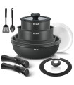 MAXIBAZARE.COM - [Black Ensembe de plus de cina pièces] Batterie de cuisine 13 pièces antiadhésive et empilable pour induction