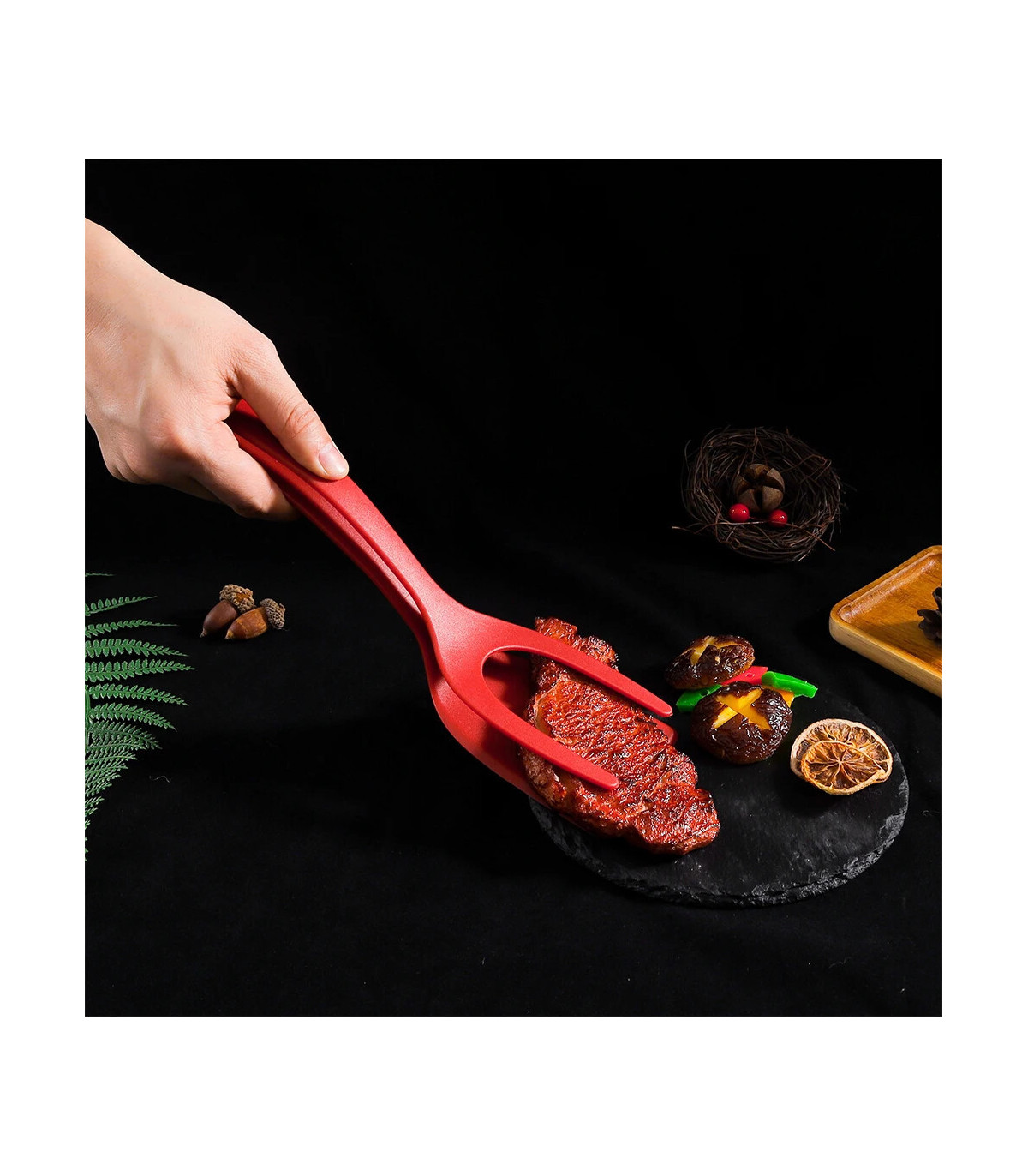 [Black 2pcs CHINA] Spatule à crêpes antiarina, tourneurs frits, pince à œufs, cuisine, steak, p
