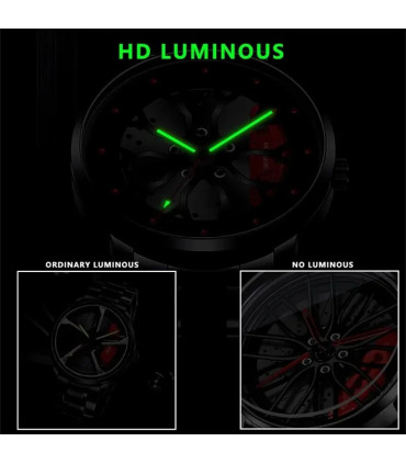 [Black Yellow] Montres de roue de voiture en acier inoxydable pour hommes, montre-bracelet à qu