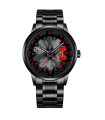 MAXIBAZARE.COM - [Black Black] Montre-bracelet homme en acier inoxydable, design roue de voiture, luxe sportif, étanche 3Bar, aiguilles lumineuses