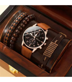 mode d'affaires, cuir brun, luxe, quartz, montre homme, cadeau, style