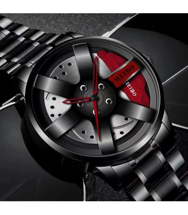 [Blue] Mode hommes voiture roue montres de luxe en acier inoxydable montre étanche pour hommes 