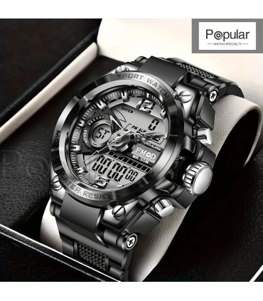 [Black gold] Montre-bracelet militaire numérique en acier pour hommes, horloge à Quartz LED, mo