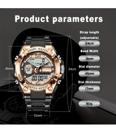 montre, quartz, robuste, militaire, numérique, sport, élégance, hommes, led