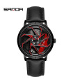 MAXIBAZARE.COM - [Leather Black Red] SANDA-Waterproof stainless steel sports watch for men, car rim