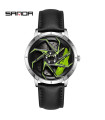 MAXIBAZARE.COM - [Leather Silver Green] SANDA-Montre de sport homme étanche, acier inoxydable, design jante de voiture, cadran quartz, mode et robustesse