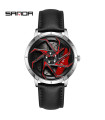 MAXIBAZARE.COM - [Leather Silver Red] SANDA-Montre sport homme étanche, acier inoxydable, jante voiture, style moderne