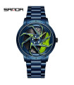 MAXIBAZARE.COM - [Acciaio Blu Verde] SANDA - Orologio sportivo impermeabile in acciaio inossidabile per uomo, ghiera dell'auto.
