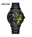 MAXIBAZARE.COM - [Acciaio Nero Verde] SANDA - Orologio sportivo impermeabile in acciaio inossidabile per uomo, ghiera dell'auto.