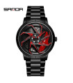 MAXIBAZARE.COM - [Steel Black Red] Montre de sport homme SANDA, étanche, acier inoxydable, design jante voiture, cadran quartz, mode