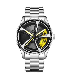 roue voiture, LIGE, montre, quartz, étanche, design, acier inoxydable, sport