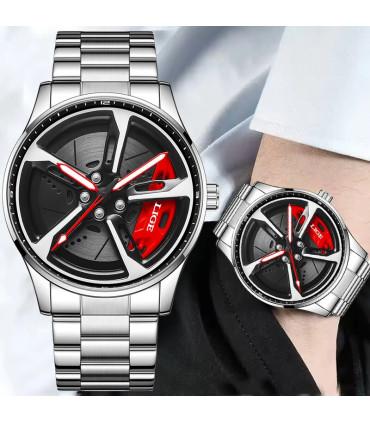 [Silver green], roue, LIGE, montre, quartz, étanche, design, acier inoxydable