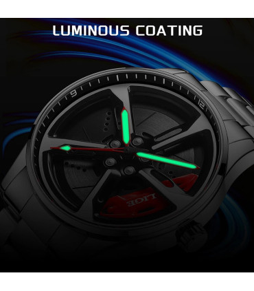 [Silver green], roue, LIGE, montre, quartz, étanche, design, acier inoxydable