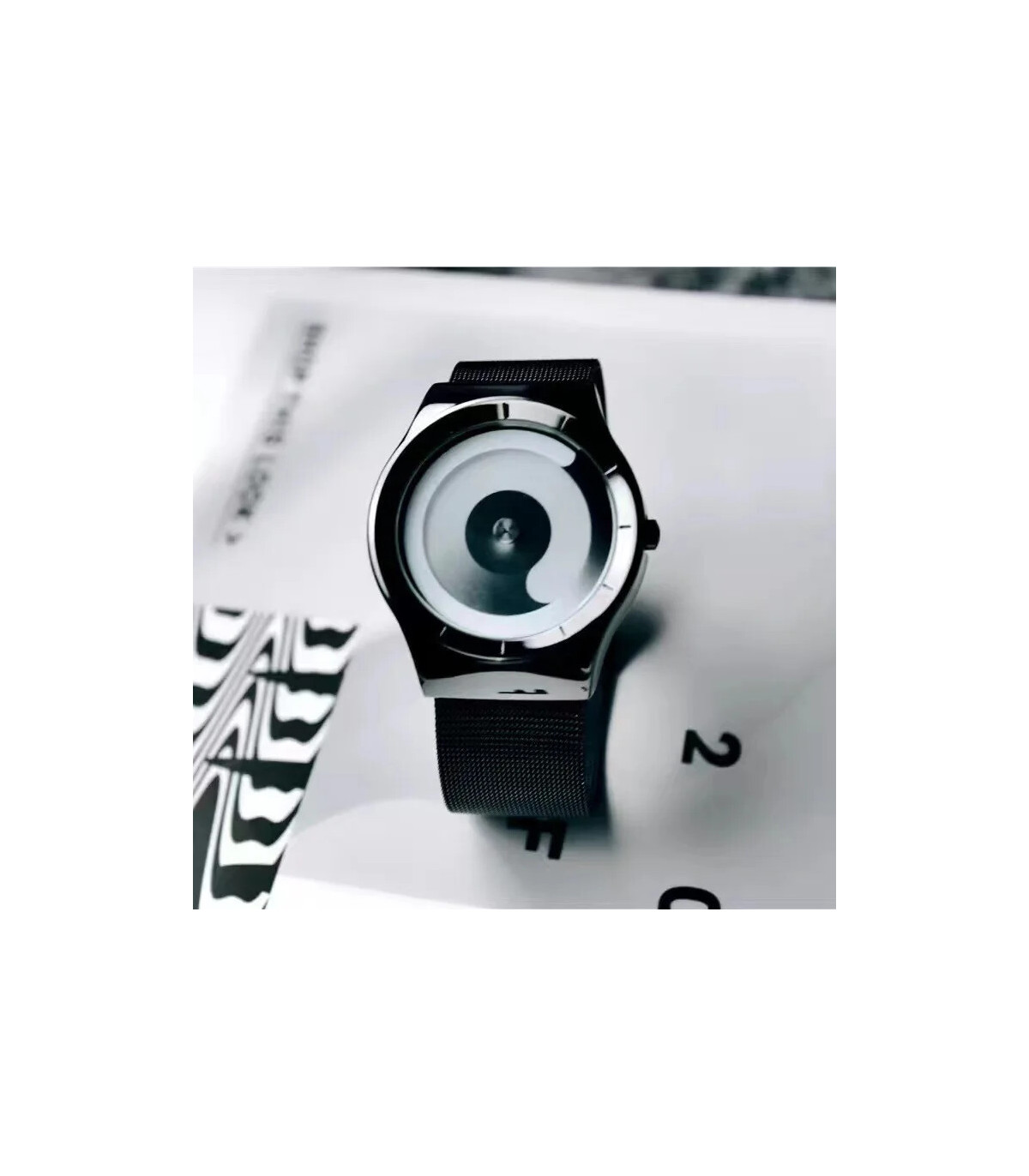 [Silver white] Montre à quartz Vortex Pointless pour homme, style créatif, couple apprenant et 