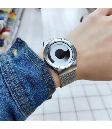 [Silver red], Vortex Pointless, bracelet maille, montre, quartz, étanche