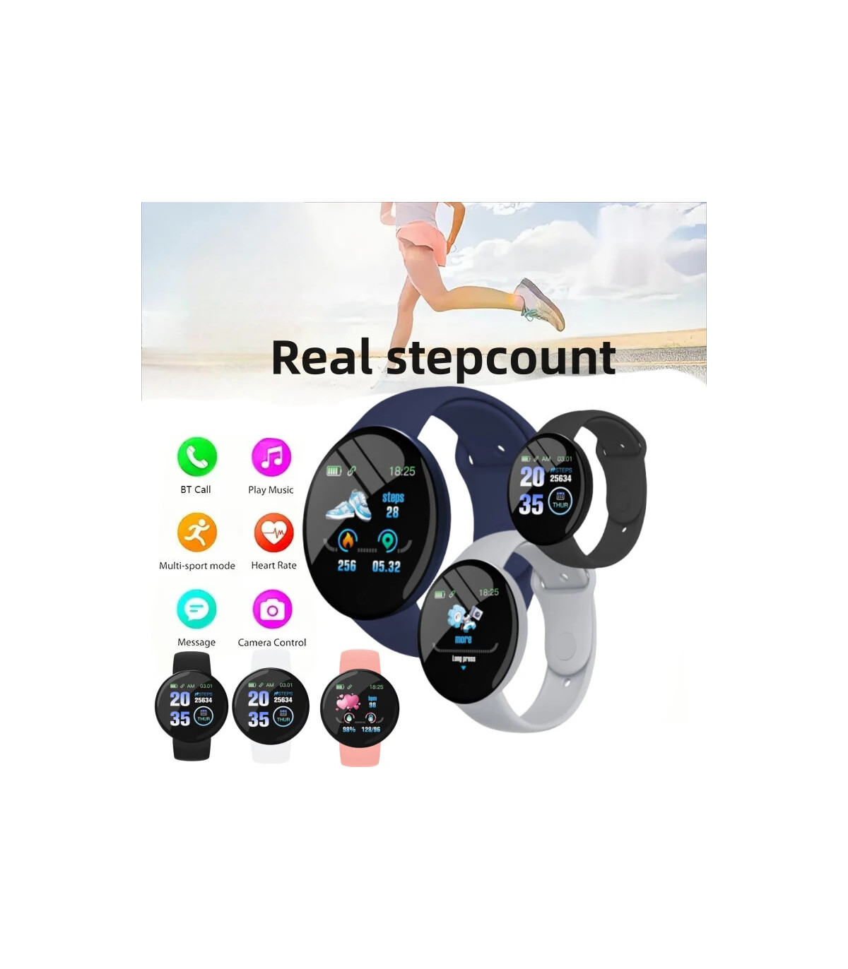 [With Original Box Gray] 2025 nouveau D18 multifonctionnel montre intelligente femmes Bluetooth