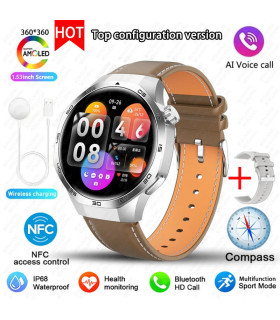 cuir marron, AMOLED, GPS, NFC, Huawei, Bluetooth, montre intelligente, étanche